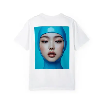 Asian Woman Blue Latex Hood Portrait