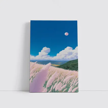 Anime Pink Grass Field Blue Sky