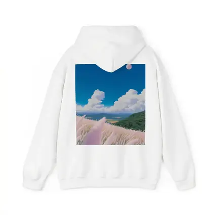 Anime Pink Grass Field Blue Sky