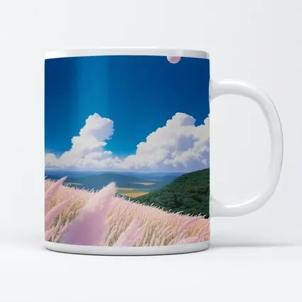 Anime Pink Grass Field Blue Sky