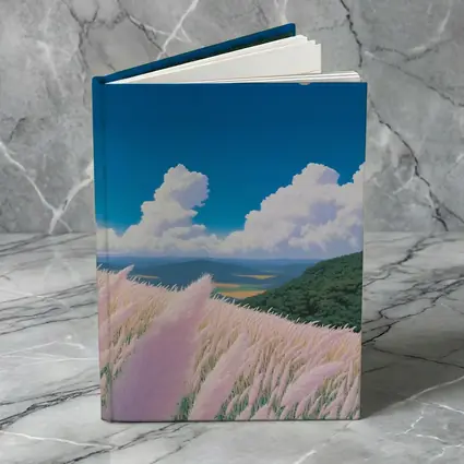 Anime Pink Grass Field Blue Sky