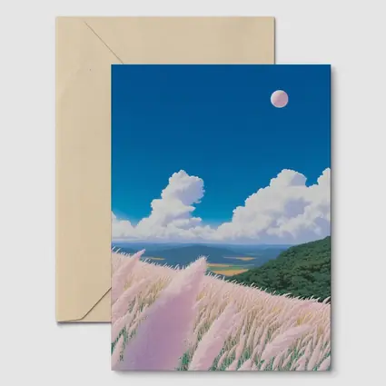 Anime Pink Grass Field Blue Sky