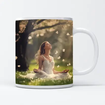 Woman Meditating Under Cherry Blossom Tree