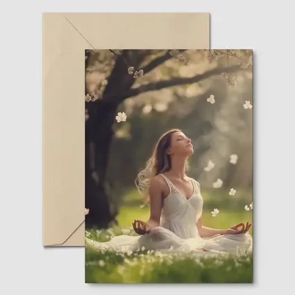 Woman Meditating Under Cherry Blossom Tree