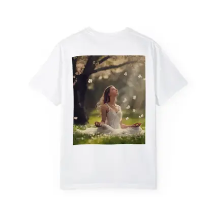 Woman Meditating Under Cherry Blossom Tree