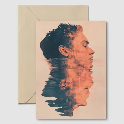 Double Exposure Man Portrait Water Reflection