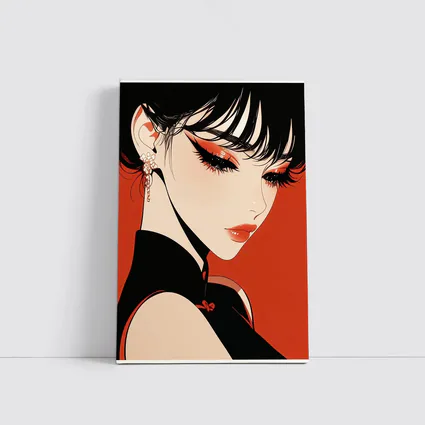 Anime Girl Red Background Bold Makeup