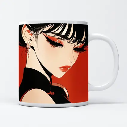 Anime Girl Red Background Bold Makeup
