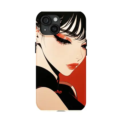 Anime Girl Red Background Bold Makeup