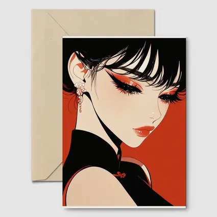Anime Girl Red Background Bold Makeup