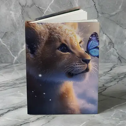 Lion Cub With Blue Butterfly In Snow