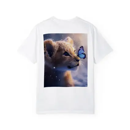 Lion Cub With Blue Butterfly In Snow
