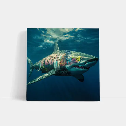 Graffiti Shark Swimming Deep Ocean Water
