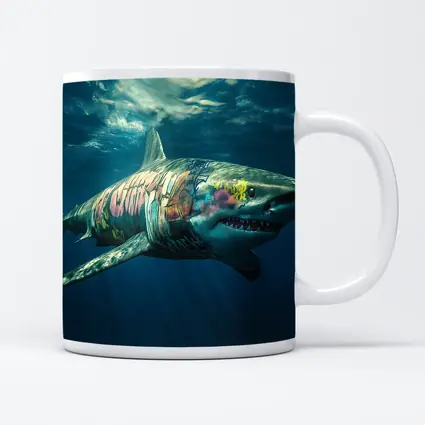 Graffiti Shark Swimming Deep Ocean Water
