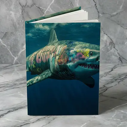 Graffiti Shark Swimming Deep Ocean Water