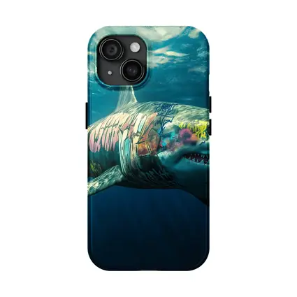Graffiti Shark Swimming Deep Ocean Water