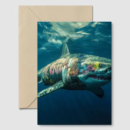 Graffiti Shark Swimming Deep Ocean Water