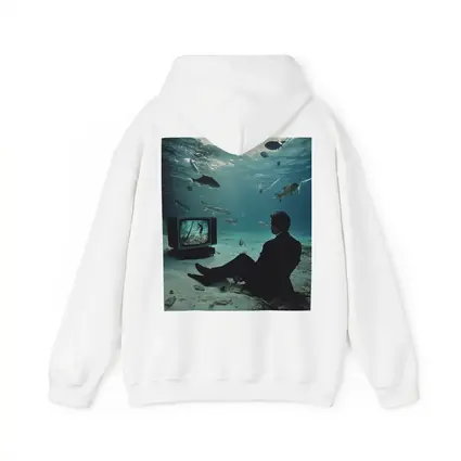 Man in Suit Watching TV Underwater