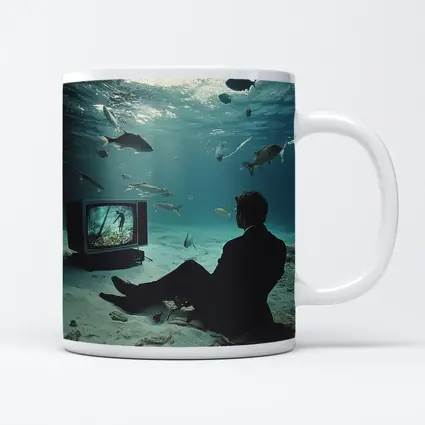 Man in Suit Watching TV Underwater