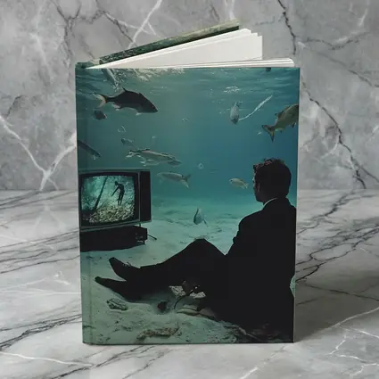 Man in Suit Watching TV Underwater