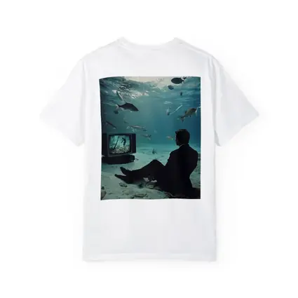 Man in Suit Watching TV Underwater