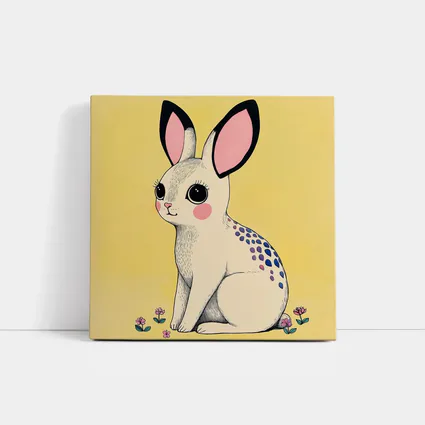 Cute White Bunny With Flowers Yellow Background