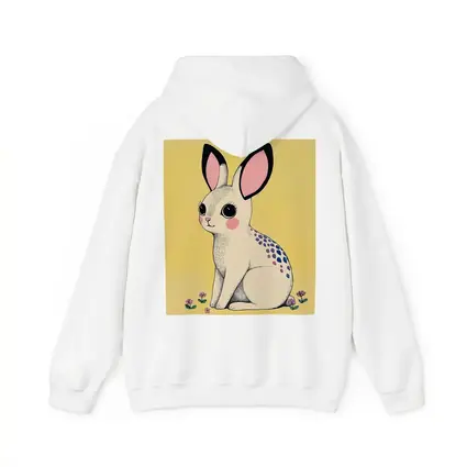 Cute White Bunny With Flowers Yellow Background