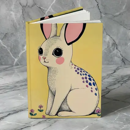 Cute White Bunny With Flowers Yellow Background
