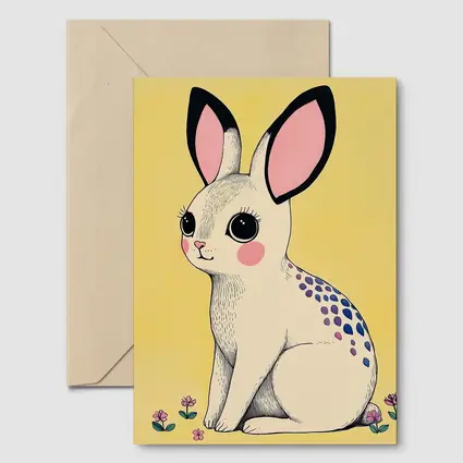 Cute White Bunny With Flowers Yellow Background