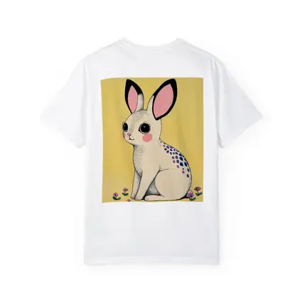 Cute White Bunny With Flowers Yellow Background
