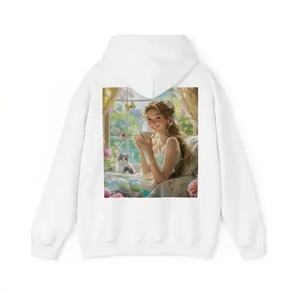 Girl With Tea Cup Cat Butterflies Fantasy