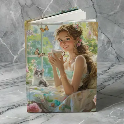Girl With Tea Cup Cat Butterflies Fantasy