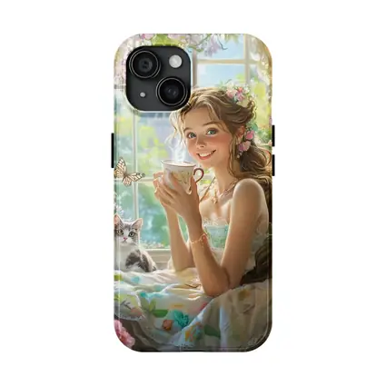 Girl With Tea Cup Cat Butterflies Fantasy