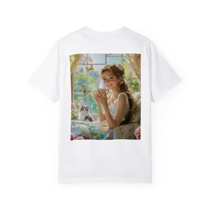 Girl With Tea Cup Cat Butterflies Fantasy