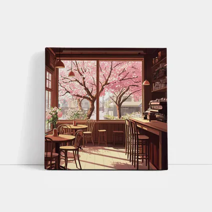 Anime Cafe Interior Cherry Blossoms Spring