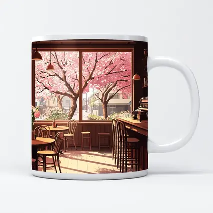 Anime Cafe Interior Cherry Blossoms Spring