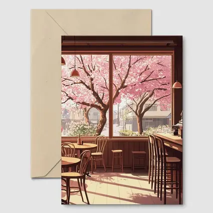 Anime Cafe Interior Cherry Blossoms Spring
