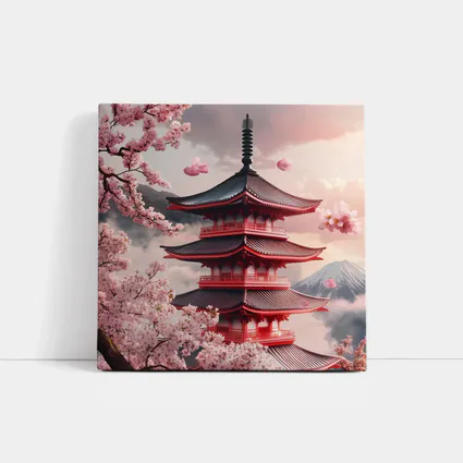 Red Japanese Pagoda Cherry Blossoms Mountain