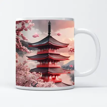 Red Japanese Pagoda Cherry Blossoms Mountain