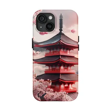 Red Japanese Pagoda Cherry Blossoms Mountain