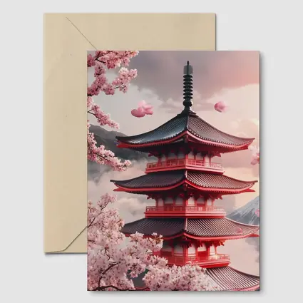 Red Japanese Pagoda Cherry Blossoms Mountain