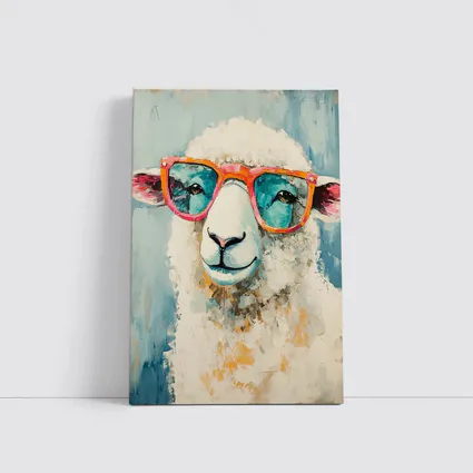 Funny Sheep Wearing Pink Sunglasses Blue Background