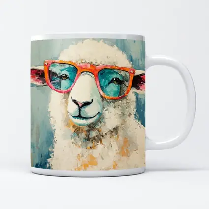 Funny Sheep Wearing Pink Sunglasses Blue Background