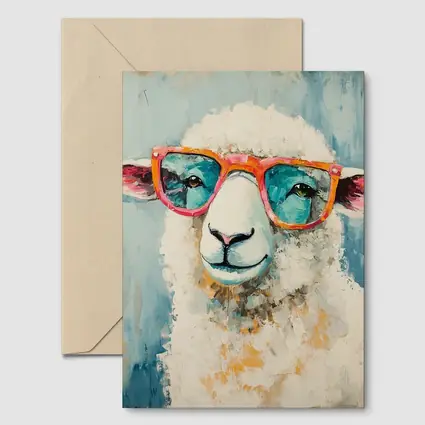 Funny Sheep Wearing Pink Sunglasses Blue Background