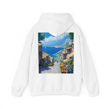 Mediterranean Coastal Village Street Anime Art