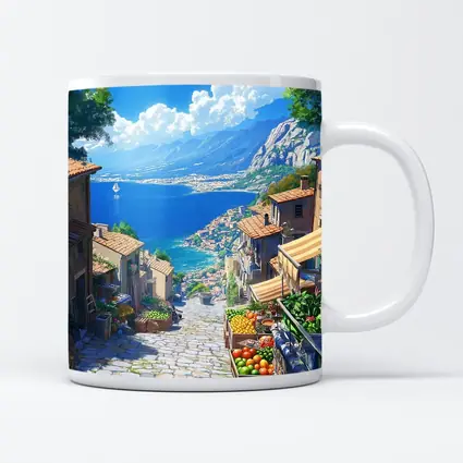 Mediterranean Coastal Village Street Anime Art
