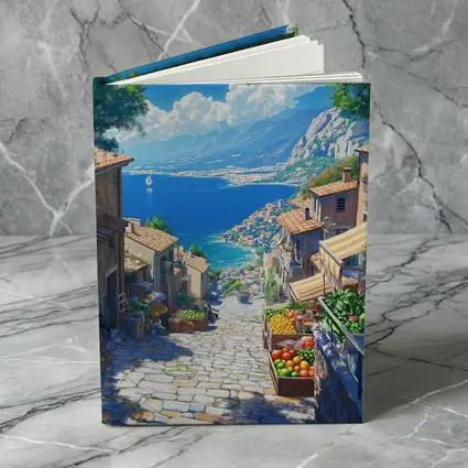 Mediterranean Coastal Village Street Anime Art