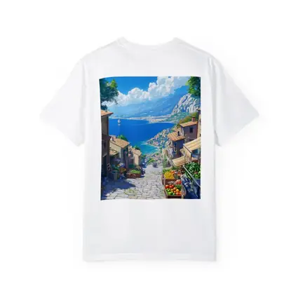 Mediterranean Coastal Village Street Anime Art