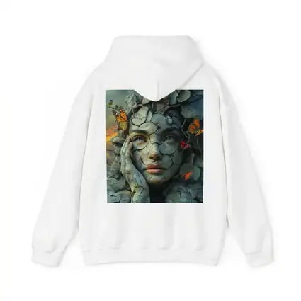 Cracked Stone Woman Face Butterflies Surreal Art