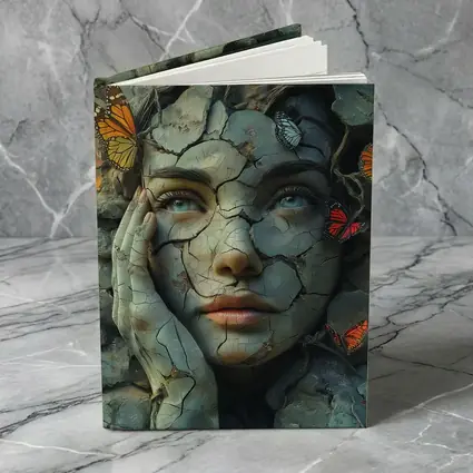 Cracked Stone Woman Face Butterflies Surreal Art
